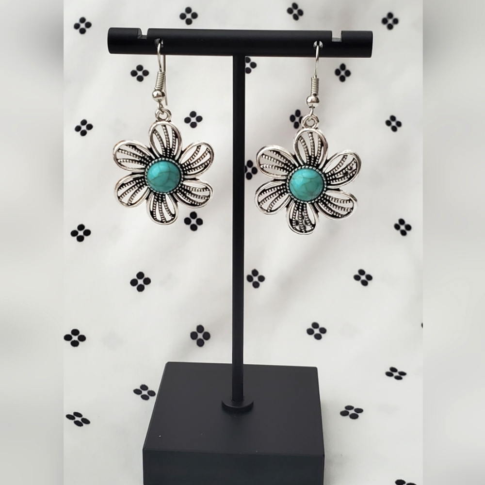 Flower and Jade style stone earrings